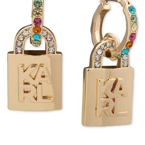 Karl Gold Padlock Earrings with Multicolor Accents